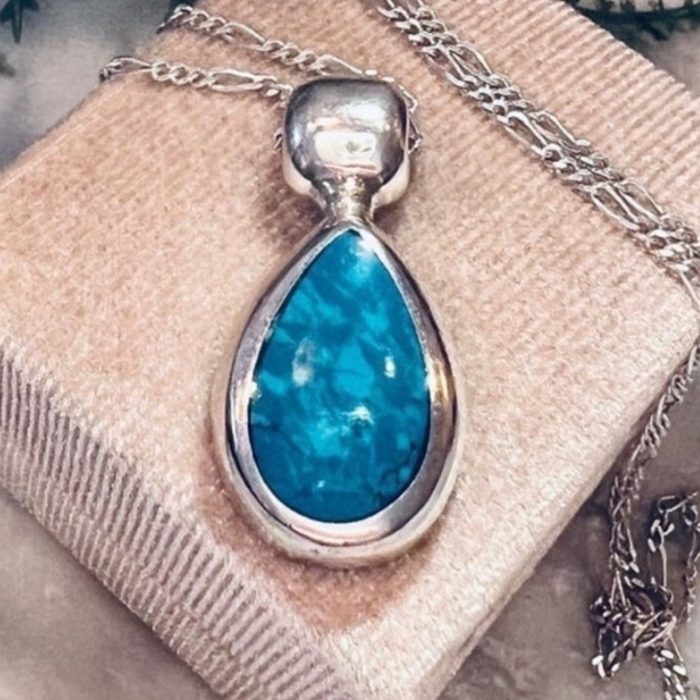 Vintage Handmade Turquoise Pendant Solid Heavy 925 Sterling Silver Mexico .925 - Picture 15 of 15